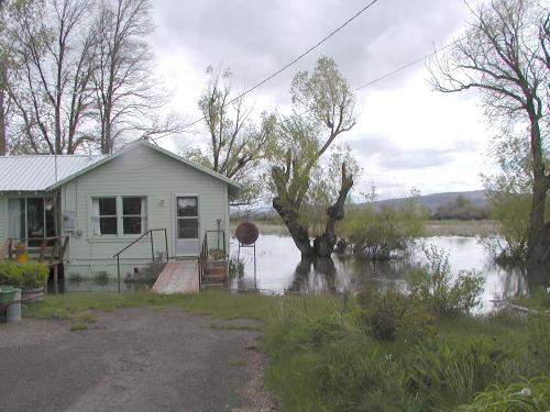 A house near the river with flooded yard.