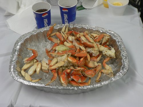 A large tray full of crab