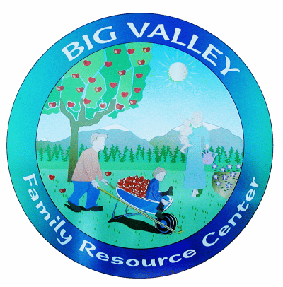 BVFRC Logo, An apple tree with mountains in background and a wheelbarrow full of apples